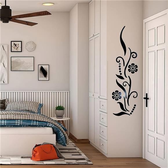 3D Flower Acrylic Wall Sticker for Bedroom Living Room Sofa Backdrop (Black) - Picture 2 of 6